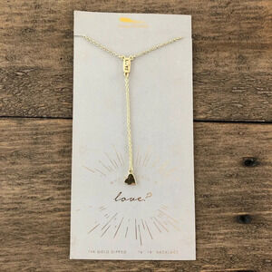 New Lucky Feather 14k Gold Dipped Love Y Drop Fashion Necklace Heart 16”-18” NWT